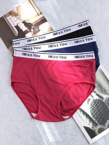 6 Pieces Of Women's High Waisted Ribbed Underwear - Breathable Elastic Waistband With "Missing You" Letter Design, 6 Color Combinations, Soft And Comfortable For Daily Wear, Fun Text Patterns | Comfortable Fit, Cute Underwear - 彩色 - 查看 3