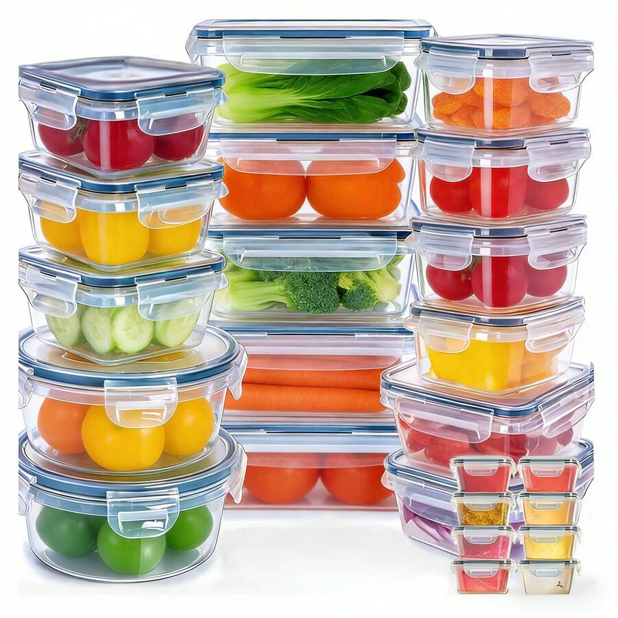 24Pcs Stackable Airtight Food Storage Containers Set, Leakproof Meal Prep Lunch Boxes With Removable Silicone Seal & Sealing Clips, Plastic Kitchen Organization Canister, Dishwasher Freezer Oven 120°C, Various Shapes Sizes - Xem 1