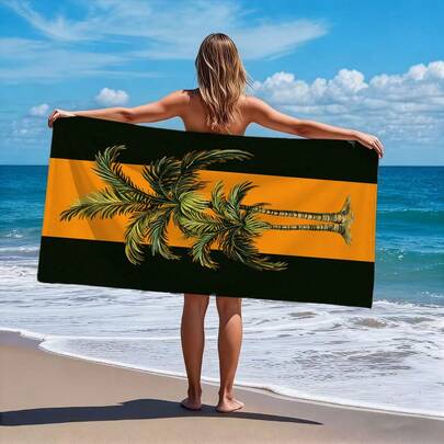 1件套超大椰树沙滩巾套装，超柔软速干纤维毛巾/毯子，适合女性、男性、成人，可用于游泳、沐浴和旅行。