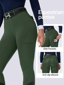 ROYALS MATTINI Solid Color Women's Riding Breeches - High Waist Slim Fit Equestrian Pants, Classic Versatile, Professional Equestrian Training Pants (No Belt) Sports - Dark Green - View 3