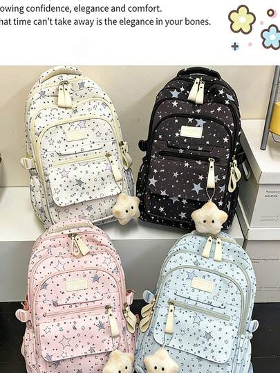 1pc Large Capacity Star Print Backpack, Suitable For High School & College Students, Travel, Storage, Gift-Giving, Outdoor Activities