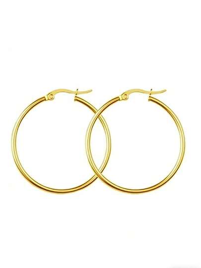 Un par de pendientes clásicos de acero inoxidable, pendientes grandes exagerados de moda europea y americana, hebillas de oreja redondas de acero de titanio, antialérgicos, no se desvanecen, joyas de mujer en plata y oro
