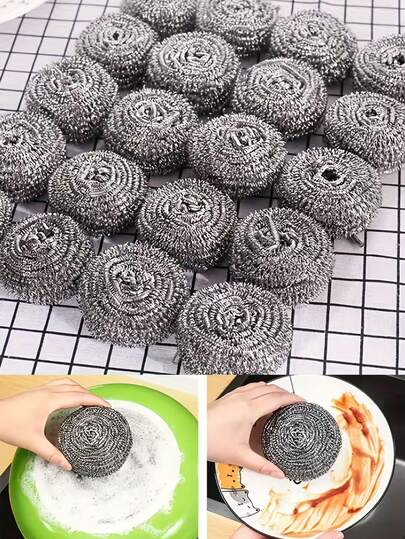 2 en 1 Bola de limpieza de acero inoxidable, cepillo de limpieza multiusos para la cocina. Herramienta de limpieza esencial para el hogar, al aire libre y la barbacoa. Adecuado para la cocina, el baño, el hogar, utensilios, ollas, cepillo para estufas, estropajo de acero inoxidable