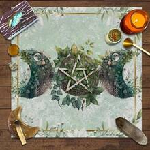 1 pieza Paño de altar misterioso con diseño de sol y luna, gato misterioso, paño de altar misterioso, paño para lectura de tarot, mantel con diseño de luna y plantas florales, decoración, tarot, gato, arcanos mayores - Multicolor - Ver 2