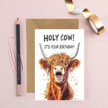 1 buc/2 buc felicitare de ziua de naștere/Crăciun cu o vacă Highland amuzantă - Design umoristic "Sfinte Vacă!", cadou pentru iubitorii de animale de fermă, prieteni și familie - Hârtie de carton de înaltă calitate cu textură confortabilă, cadouri de Crăciun - Seturi - Vizualizare 1