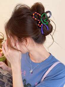 1件女款拼色蝴蝶髮夾，春夏鏤空設計，抓力牢固，適合日常、通勤、外出 - 彩色 - 查看 2
