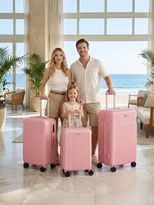 Luggage Set 3 Piece, Pink, Hardshell Suitcase With 4 Spinner Wheels, Vertical Striped Design - Pink - View 2