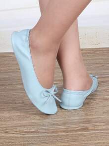 Women's Ballet Flats With Bow Round Toe Slip-On Dress Shoes, Comfortable LightweightCasual Flats In Multiple Colors, Soft Fashion Shoes For Office, Work, School, Travel, WalkingAnd Everyday All Season Wear - 淺藍色 - 查看 10