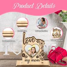 1 pièce Cadre photo en bois rustique - en forme de cœur avec crochet de suspension, convient pour afficher des photos et des décorations, peut être offert en cadeau pour maman pour la fête des mères, Noël, anniversaire, à accrocher au mur ou à poser sur une table - A - Voir 2