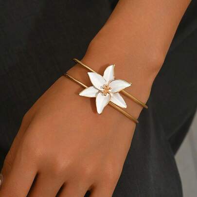 1pc Fashionable Floral Bracelet, Elegant Lily Decor Jewelry Suitable For Women's Daily Outfit, Vacation, Dating, And Photo Shooting, Summer