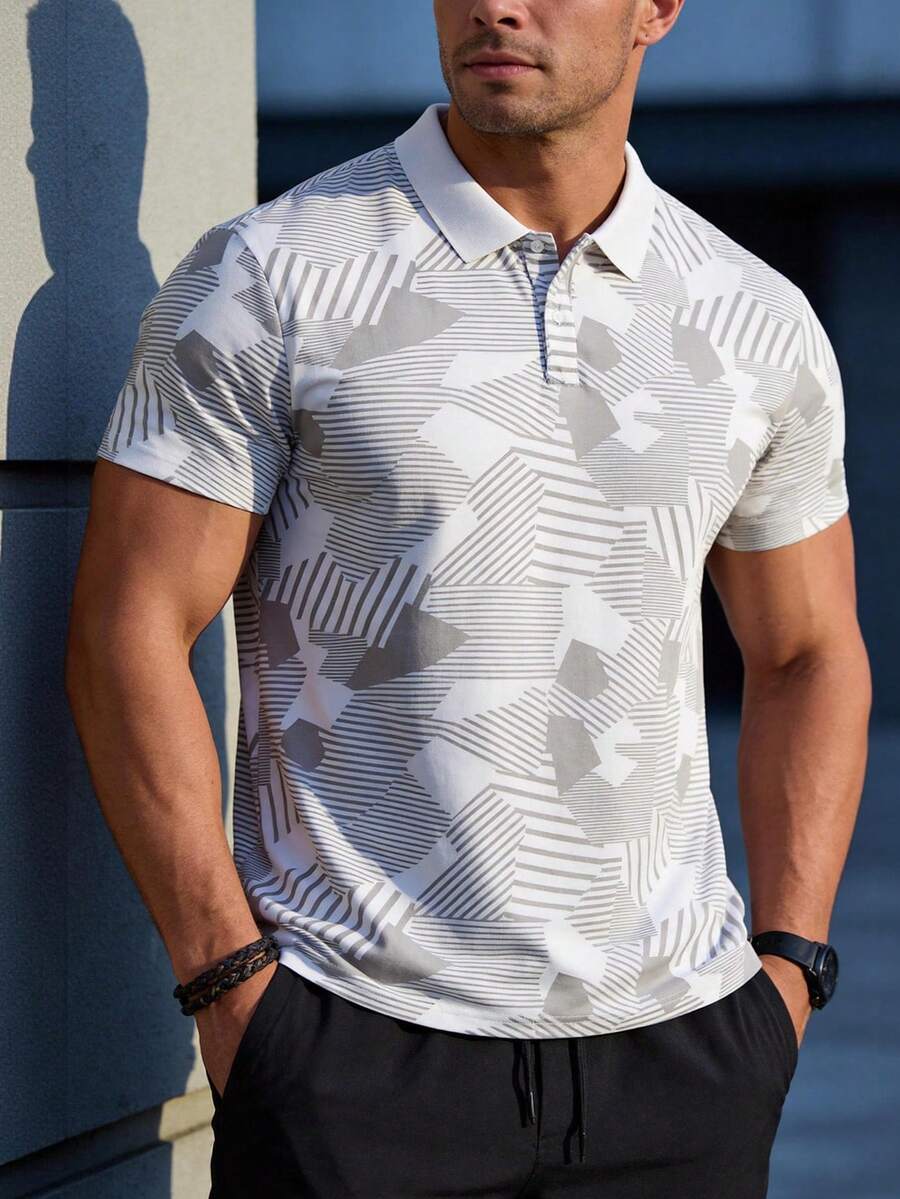 Men's Short Sleeve Lightweight Quick-Dry T-Shirt, Casual Commuter Polo Shirt - White - View 1