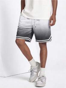 Pantaloncini da basket da uomo in rete sfumata, pantaloncini sportivi larghi, traspiranti e ad asciugatura rapida con tasche laterali e vita con coulisse, adatti per fitness estivo, corsa, spiaggia, casual - Bianco e nero - Visualizzare 2