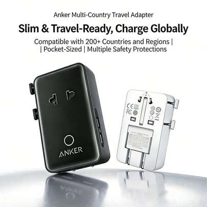 anker Bộ chuyển đổi đa năng, bộ sạc du lịch tương thích với các tiêu chuẩn Nhật Bản, Hàn Quốc, Anh, Mỹ, Châu Âu và Úc, USB di động.