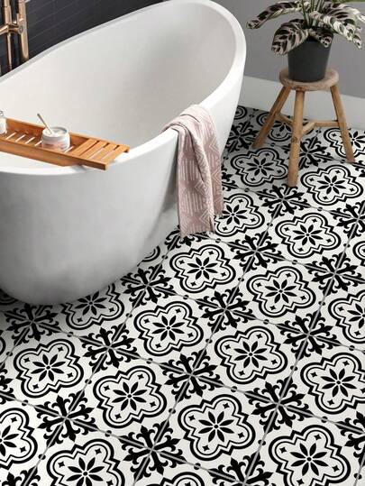 Bộ 12/24 miếng dán sàn chống trượt, chống thấm nước, kiểu Ma-rốc màu đen trắng, dán tự dính cho gạch men nhà bếp, phòng tắm, gạch men có hoa văn chống mài mòn, kích thước 11.81x11.81 inch, nhãn dán, decal dán tường, decal vinyl trang trí nhà cửa, đồ trang trí mùa xuân làm mới ngôi nhà của bạn, nhãn dán trang trí Rama cho gạch lát sàn, gạch lát sàn tự dính, gạch dán trang trí phòng khách, trang trí phòng.