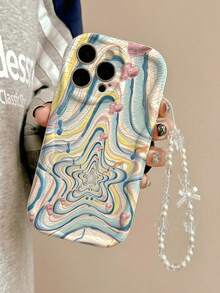 1 chiếc ốp lưng điện thoại dày dặn, chống sốc, in hình ngôi sao bất đối xứng dễ thương, thời trang, kèm dây đeo nơ ngọc trai màu trắng ngẫu nhiên, thích hợp sử dụng cá nhân hoặc làm quà tặng, tương thích với Apple 11/12/13/14/15promax, Galaxy A04/A05/A13/A14/A15/A24/A25/A35/A54/A55/S23/S24 - Nhiều màu - Xem 2