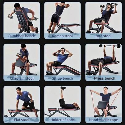 14-In-1 Multi-Functional Fitness Bench,Foldable Weight Bench With Triangular Stable Structure, Adjustable Sit-Up Bench With Resistance Bands, Ideal For Dumbbell, Push-Up & Leg Training Black
