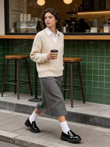 Mocasines con suela gruesa para mujer, mocasines de charol negros tipo penny, zapatos cómodos de estilo formal, casual, de oficina, trabajo, escuela y negocios con diseño de slip-on - negro brillante - Ver 7