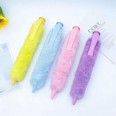 1Pc Oversized Fluffy Plush Retractable Ballpoint Pen, Cute Kawaii Jumbo Black Ink Pen, Aesthetic Creative Stationery, Perfect Gift For Students School & Office Supplies
