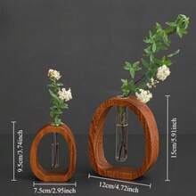 4 piezas Maceta hidropónica de madera de nogal y vidrio - Sistema hidropónico vertical vintage, incluye 2 jarrones de vidrio y 2 bases de madera de nogal, maceta de vidrio con aireación para las raíces - Decoración de escritorio para el hogar y la oficina, hidroponía ahorradora de espacio - Marrón - Ver 6