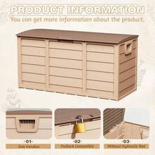 75 Gallon Outdoor Deck Storage Box - Heavy Duty Resin Container With Lockable Lid & Handles For Patio, Garden, Yard - Weatherproof (Brown) - Brown - 查看 6
