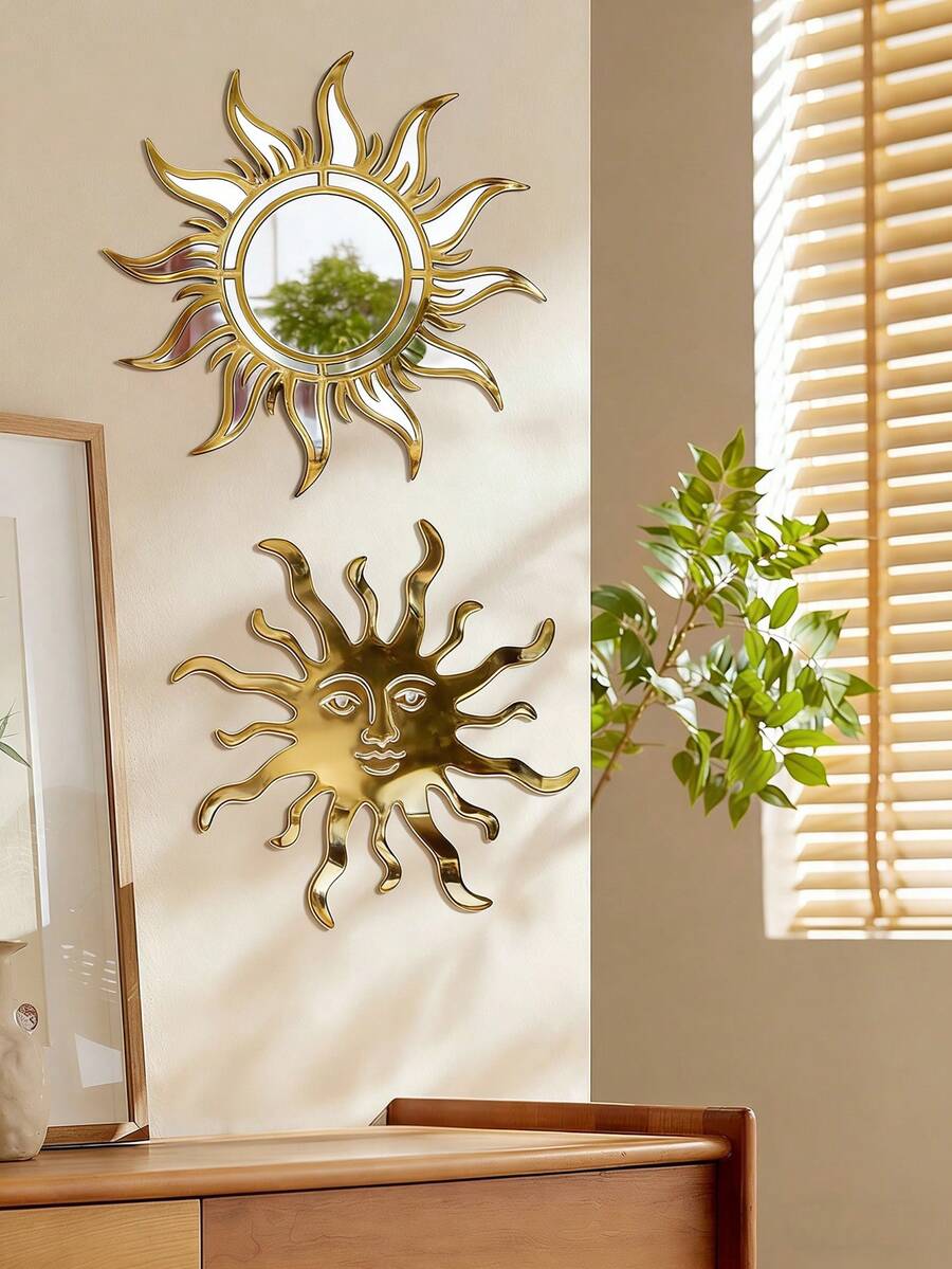 1 miếng dán tường hình mặt trời tự làm bằng acrylic, gương, dán tường 3D, trang trí tường hình mặt trời cỡ lớn, decal dán tường hình mặt trời có thể tháo rời, miếng dán tường hình mặt trời chấm bi vàng cho phòng trẻ sơ sinh, phòng ngủ trẻ em. - Nhiều màu - Xem 1
