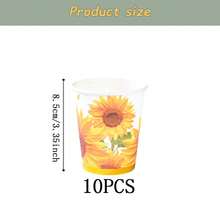 Sunflower Gold Rim Disposable Tableware Set, 7/9 Inch Party Plates, Disposable Paper Plates, Cups, Napkins, Suitable For Holidays, Weddings, Engagements, Birthdays, Parties, Celebrations - Multicolor - View 9