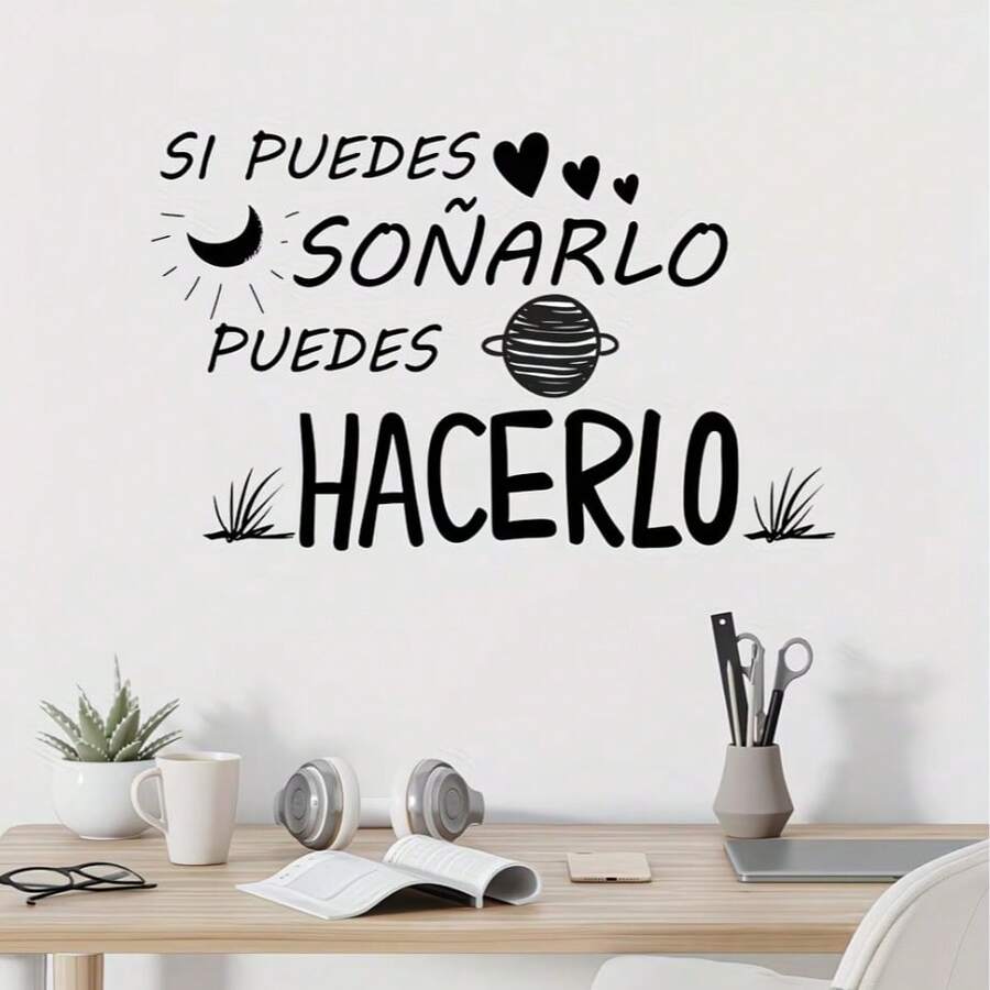 Stiker Dinding Inspiratif Spanyol "Jika Kamu Bisa Memimpikannya, Kamu Bisa Mewujudkannya", Dekorasi Seni Dinding Vinyl Perekat Diri yang Dapat Dilepas, Cocok untuk Rumah, Kantor, Kamar Tidur, Ruang Kelas - Stiker Dinding - View 1