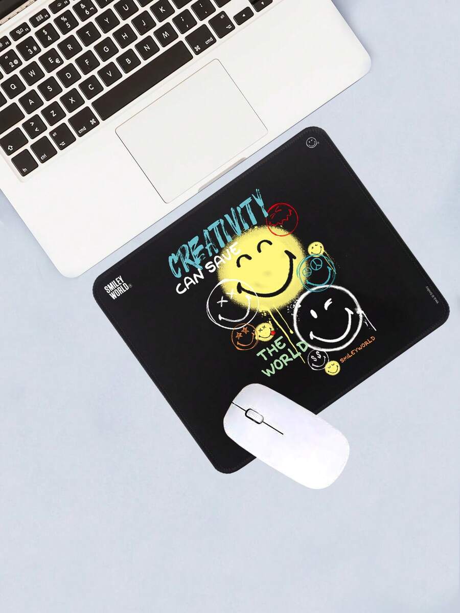 Smiley World SMILEY联名款鼠标垫，黑色泼墨涂鸦设计，办公游戏通用防滑垫 - 查看 1