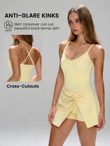 Sujetador desmontable y pantalones cortos con diseño de control de abdomen, vestido multifuncional de yoga a calle con diseño de protección de privacidad - Amarillo - Ver 3