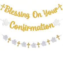 First Communion Banner - Baby Baptism Decoration, First Communion Colorful Flag Banner, Religious Baptism Party Decorations With Golden Sequins - View 9