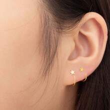 1对925纯银极简小耳环，优雅C形开口星形耳环，适合日常佩戴 - 金色 - 查看 5