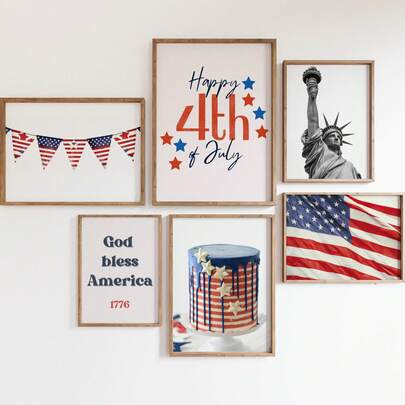 Bộ 6 tranh canvas nghệ thuật chủ đề Ngày Độc lập 4 tháng 7, tranh trang trí nhà cửa mang đậm tinh thần yêu nước từ Hoa Kỳ, tranh có khung và không khung, tranh trang trí tường ngày 4 tháng 7, tranh kỹ thuật số chủ đề Ngày Độc lập, trang trí phòng tắm, nhà bếp, phòng khách, phòng ngủ, văn phòng, ký túc xá đại học.