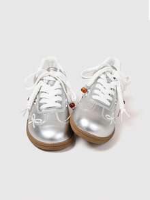 MASKERT 女士休闲运动鞋、滑板鞋、健身训练鞋、步行鞋，轻便舒适 - 銀色 - 查看 4