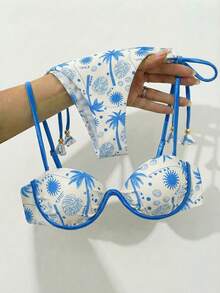 Women's Tropical Print Bikini Set, Vacation Beach - Multicolor - View 1