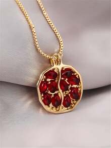 1 chiếc dây chuyền mặt dây chuyền hình hạt lựu đỏ bằng hợp kim, quà tặng cho phụ nữ. - Vàng - Xem 6