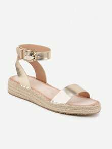 VICES Sandals With Thick Braided Sole And Ankle Strap - Gold - View 5