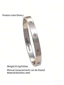 1件/3件装时尚简约不锈钢手镯，饰以玻璃点缀，适合女性日常通勤、派对或婚礼佩戴。 - 銀色 - 查看 14