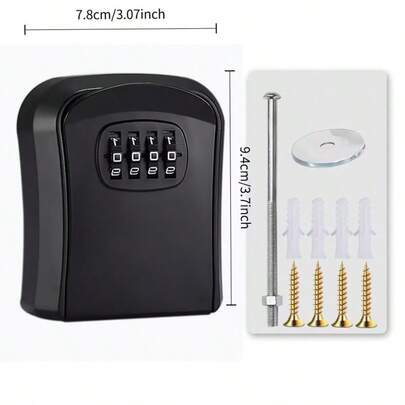 1pc Key Storage Lock Box, 4-Digit Combination Password Safe, Weatherproof Wall-Mounted Key Holder For Outdoor Use, Secure Spare Key Box For Home, Vacation Rental & Construction Sites