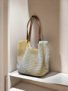 Túi đeo vai đơn giản, khoét rỗng, dệt bằng sợi cotton, kiểu dáng lười biếng, túi xách tay nhỏ gọn, túi đan bằng cỏ, túi đi biển, túi du lịch, túi nữ, túi tote dệt bằng cỏ dung tích lớn mới, túi đeo vai chéo, túi du lịch biển, túi đan bằng sợi dệt khoét rỗng mới, túi đeo vai đơn, túi đeo nách - Nhiều màu - Xem 7