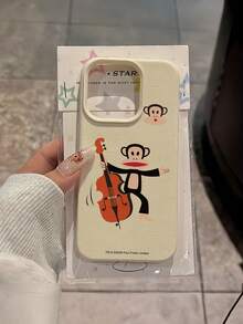 Paul Frank 授权荔枝纹理手机壳，全包式保护壳，带摄像头保护，小提琴猴子图案，全新设计，兼容 13/14/15/16/17 Pro Max - 彩色 - 查看 5