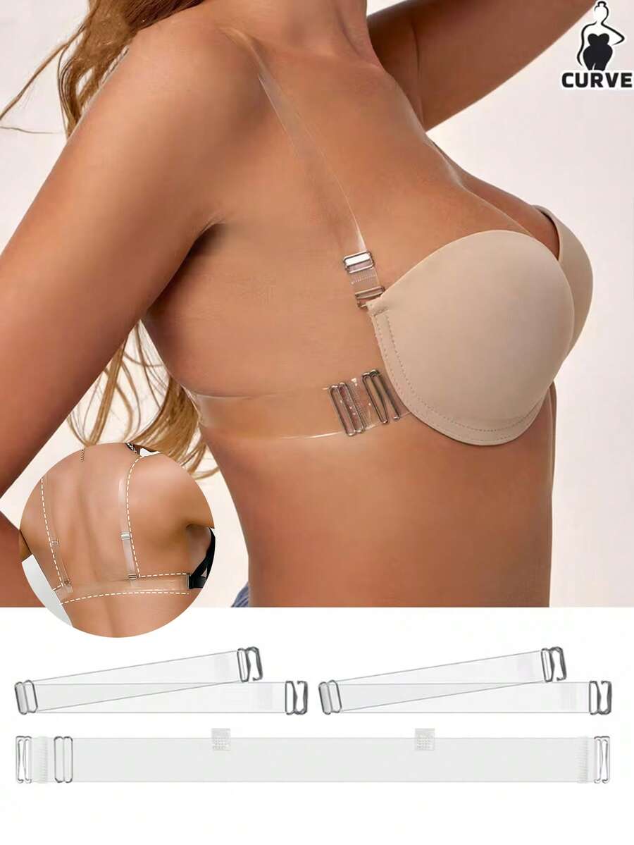 Invisible Transparent Bra Strap & Backstrap Set, Adjustable Transparent Shoulder Straps For Women, Comfortable Replaceable Bra Straps Suitable For Backless, Strapless And Low-Cut Clothing - Multicolor - View 1