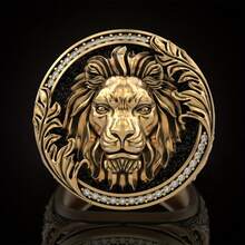 Vintage Blackened Carved 18K Gold Plated Cubic Zirconia Round Lion Punk Rock Ring For Men - Gold - View 2