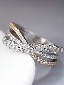 1 pieza Anillo de lujo con circonita cúbica para mujer para boda, compromiso, aniversario, fiesta, joyería, regalo del Día de San Valentín - 1# - Ver 15