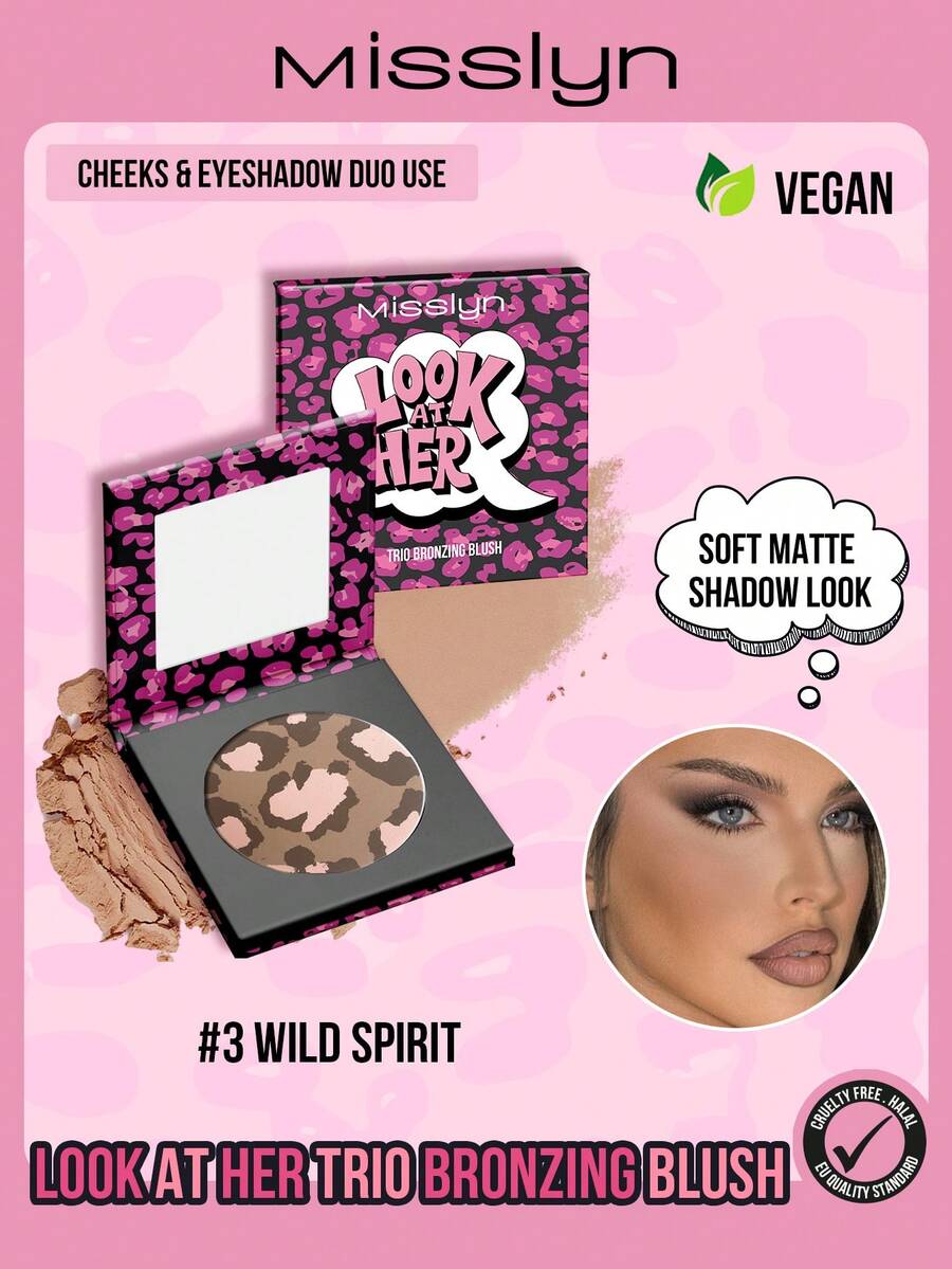 MISSLYN 1pc Look At Her Blush Powder,Dual-Color Bronzing Blush, Highly Pigmented Long-Lasting Non-Fading Lightweight Blush Powder,Natural Glow Face Makeup For Daily Wear,Party & Y2K Looks,Valentine's Day Gift,Vegan & Cruelty-Free