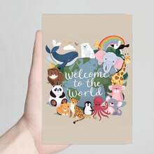 Tarjeta de felicitación premium cuadrada de la edición Seidel para bebé recién nacido (con sobre) - Serie de tarjetas para bebé: Para "pequeño/a" (niño/niña) - Tema de boleto del mundo animal (EQ116 SW024) - A - Ver 2