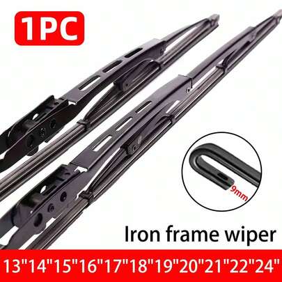 1 cái cần gạt nước khung sắt 9mm móc chữ U đa năng 13"14"16"17"18"19"20"21"22"24" Độ nét cao, hoạt động êm ái, cần gạt nước khung sắt cho ô tô, phụ tùng ô tô