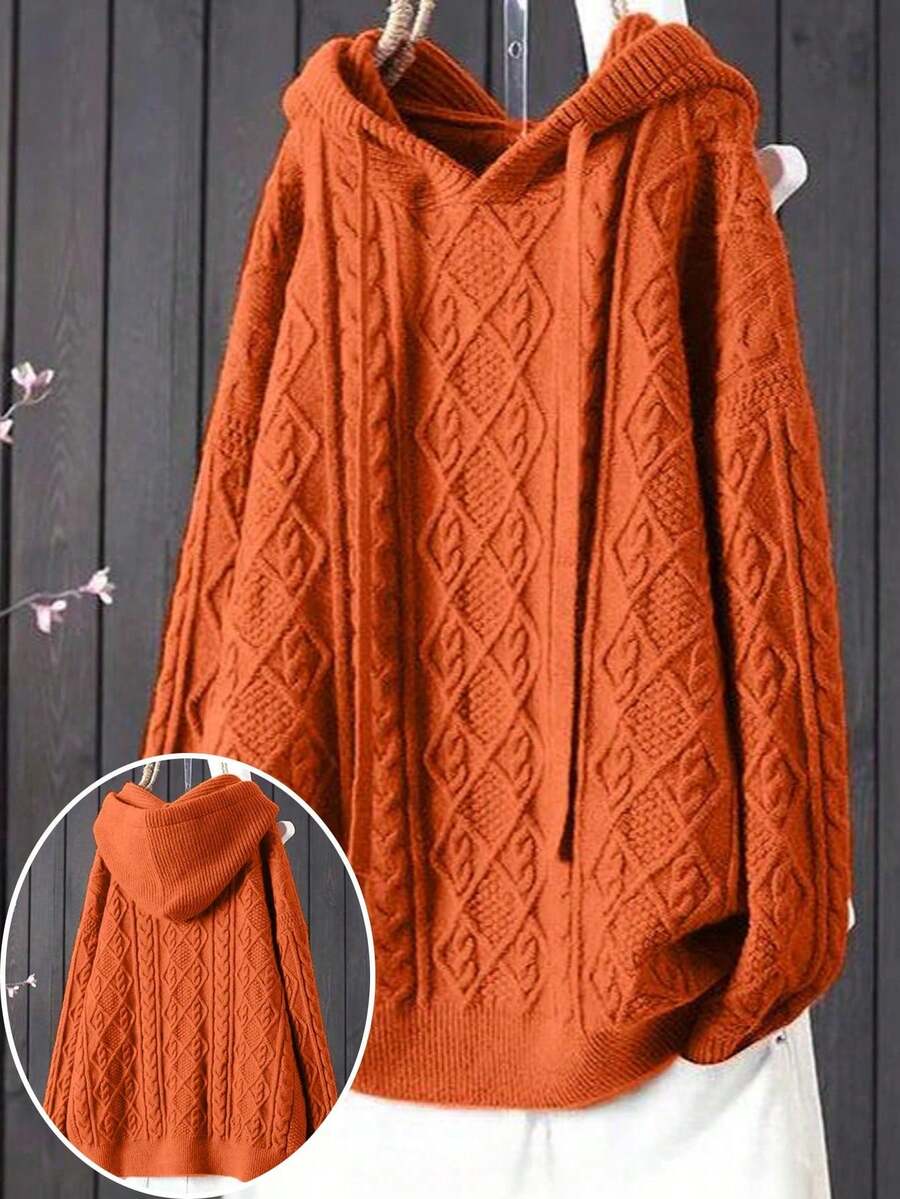 Plus Size Hooded Long Sleeve Sweater, Autumn/Winter - Orange - View 1