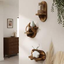 Modern Minimalist Wooden Wall Display Rack, Floating Decor Shelf, Wall Mounted Planter Holder, Suitable For Bedroom, Living Room, Kitchen - Multicolor - View 3