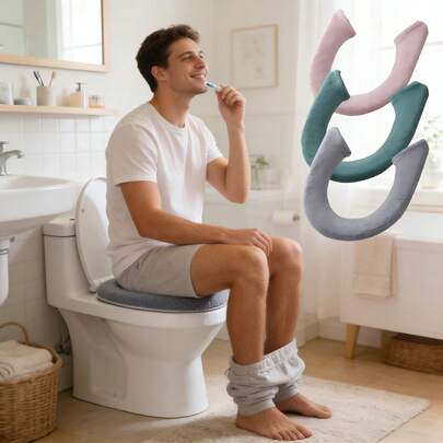 3pcs Toilet Seat Covers, Soft Thick Warm Bathroom Toilet Seat Cushion With Adjustable Straps, Washable Fiber Fabric (Gray, Pink, Green)