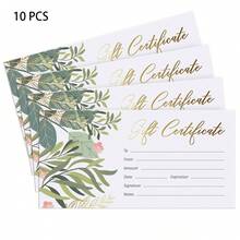 10/30 Piezas Certificados de regalo en blanco con hojas verdes para negocios, tarjetas de certificado de regalo para spa, salón, restaurantes, vales personalizados para clientes por cumpleaños, tarjeta de trabajo - A - Ver 8